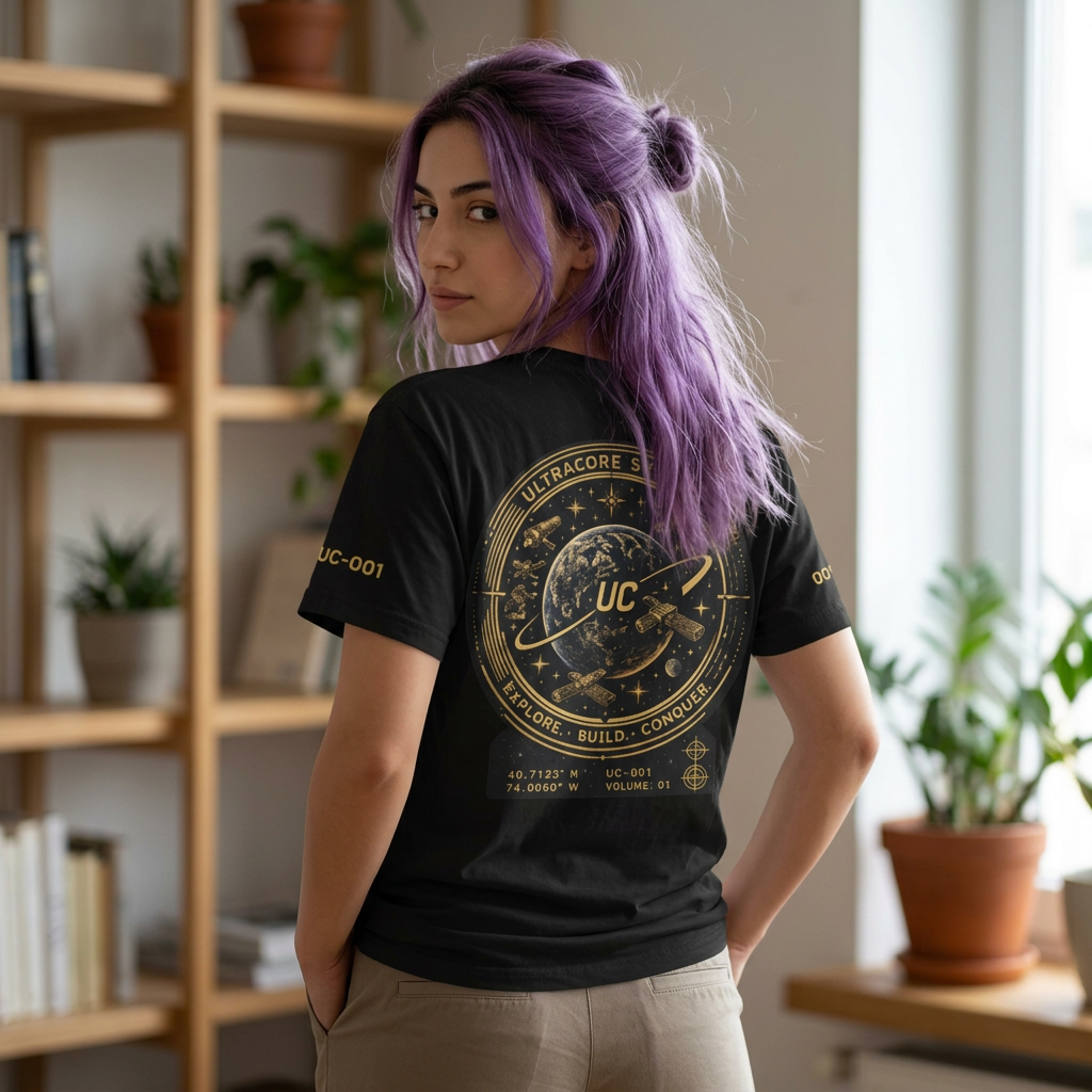Space Tech Graphic Tee — "Ultracore Systems" Planetary Logo T-Shirt